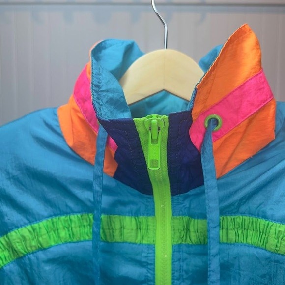 Vtg 80s East West Neon Windbreaker Retro Funky Fresh Prince Jacket Ski Fun Snow - Picture 5 of 7